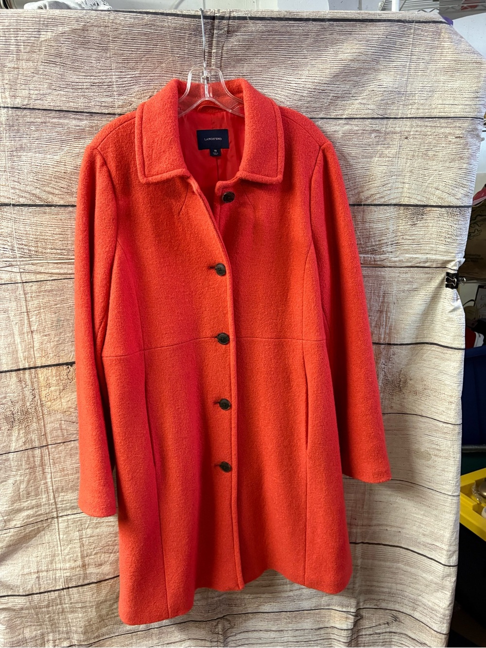 😍 Lands' End Women's Bright Orange-Red Wool Blend Pea Coat